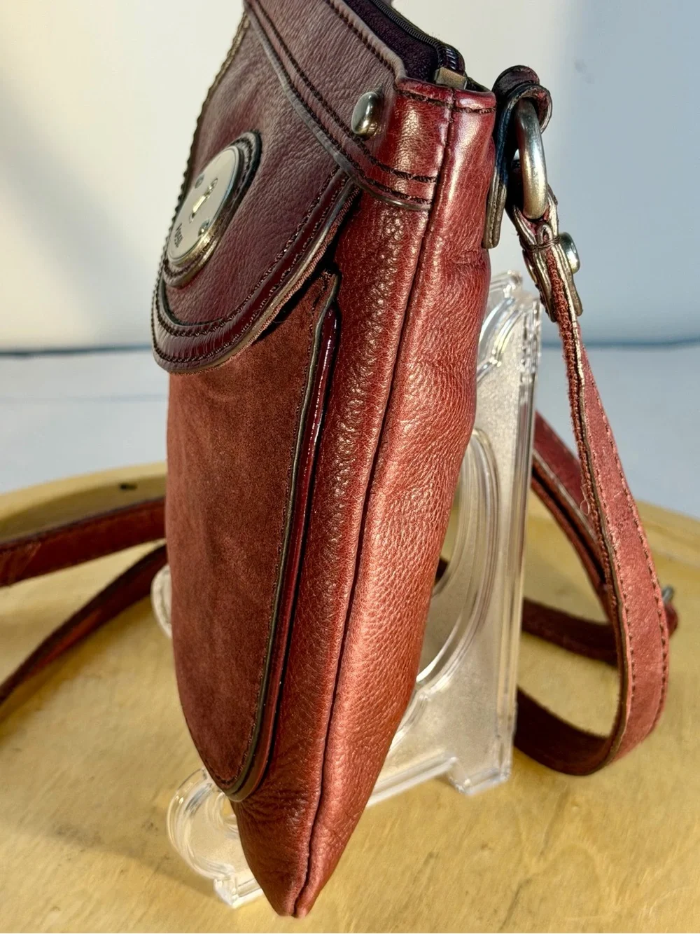 Fossil Burgundy Leather & Suede Crossbody